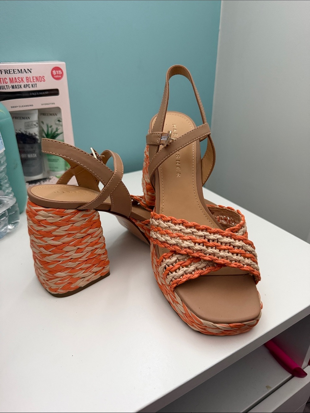 Women’s Braided Orange Neutral Block Heel Sandals